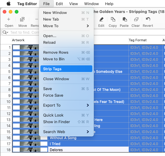 Tag Editor for Mac - invoke Strip Tags to erase the audio metadata.