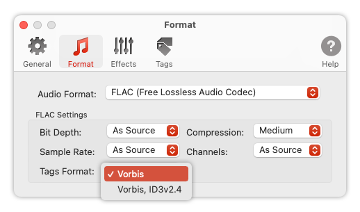 FLAC Format Preferences - List of Tags Formats