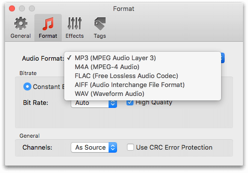 To Audio Converter for Mac - Format Preferences