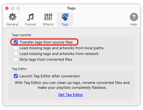 To MP3 Converter for Mac OS - Transfer tags from source files.