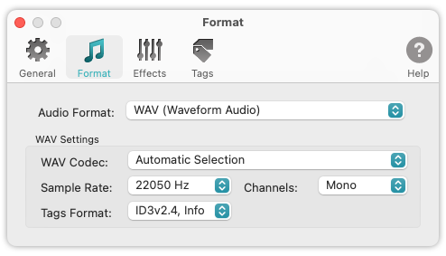 To WAV Converter for Mac OS - Sample Rate and Channels for Processing of Voice Audio