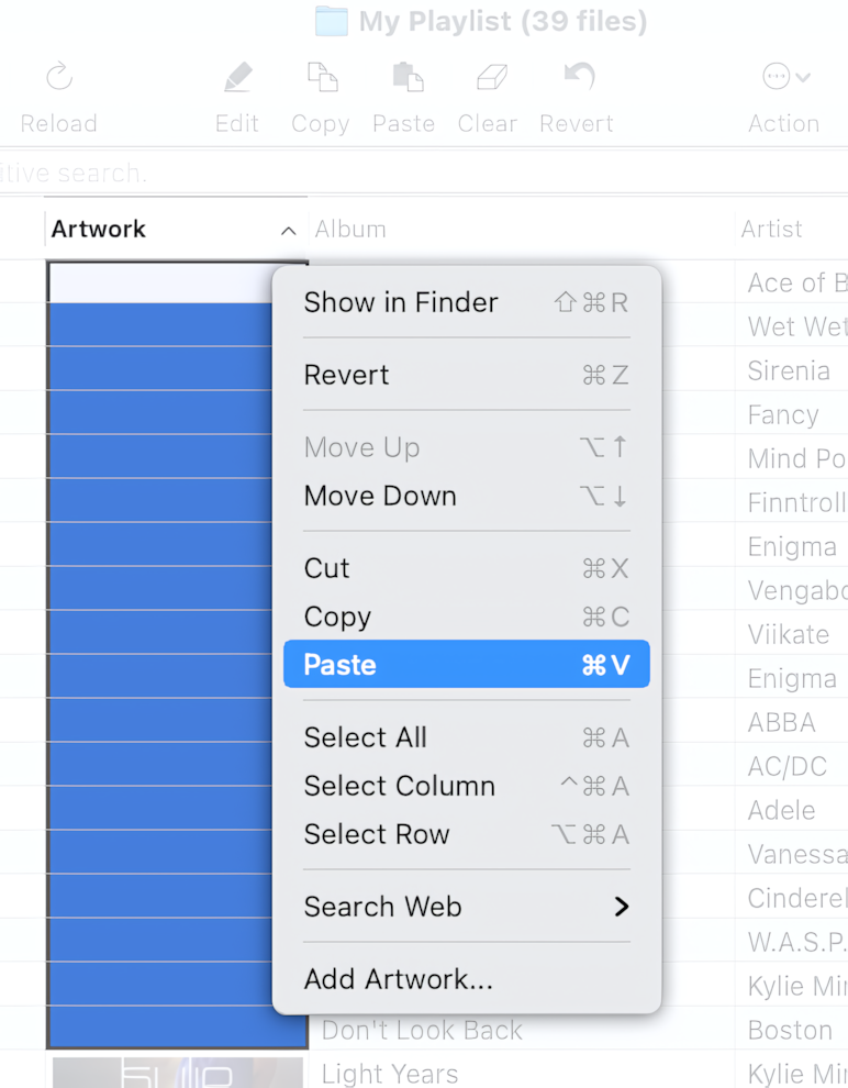 Copy and Paste Album Artwork in Tag Editor for Mac