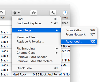 Advanced tag load menu in Tag Editor for Mac