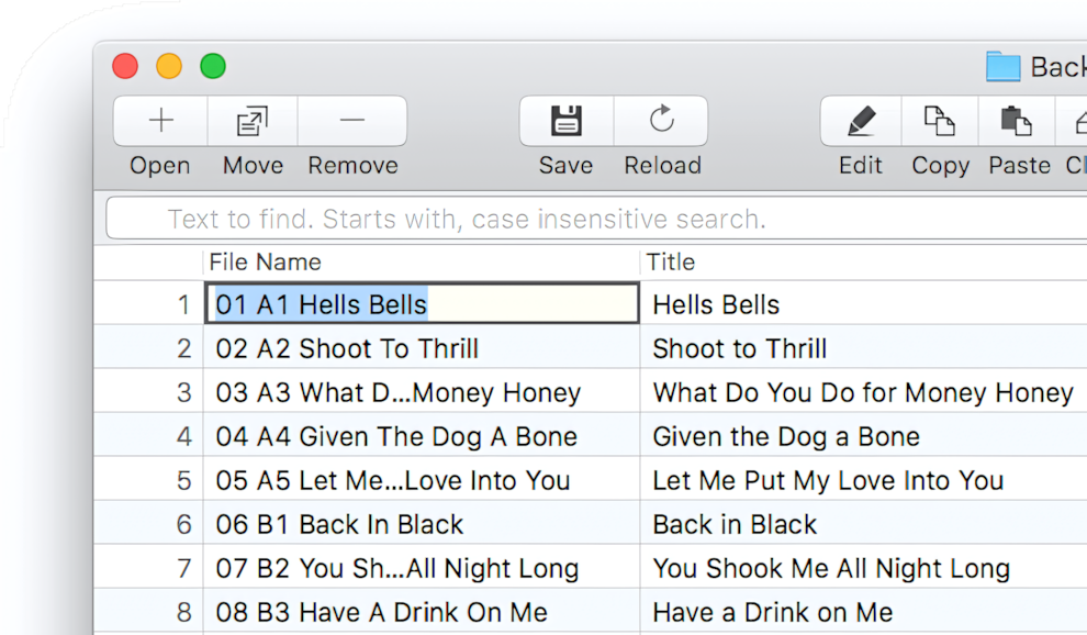 Manual renaming of audio files with Tag Editor for Mac