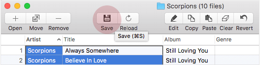 Save to embed changed id3 tags into files with Tag Editor for Mac