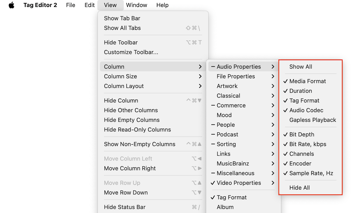 Tag Editor for Mac - Audio Properties