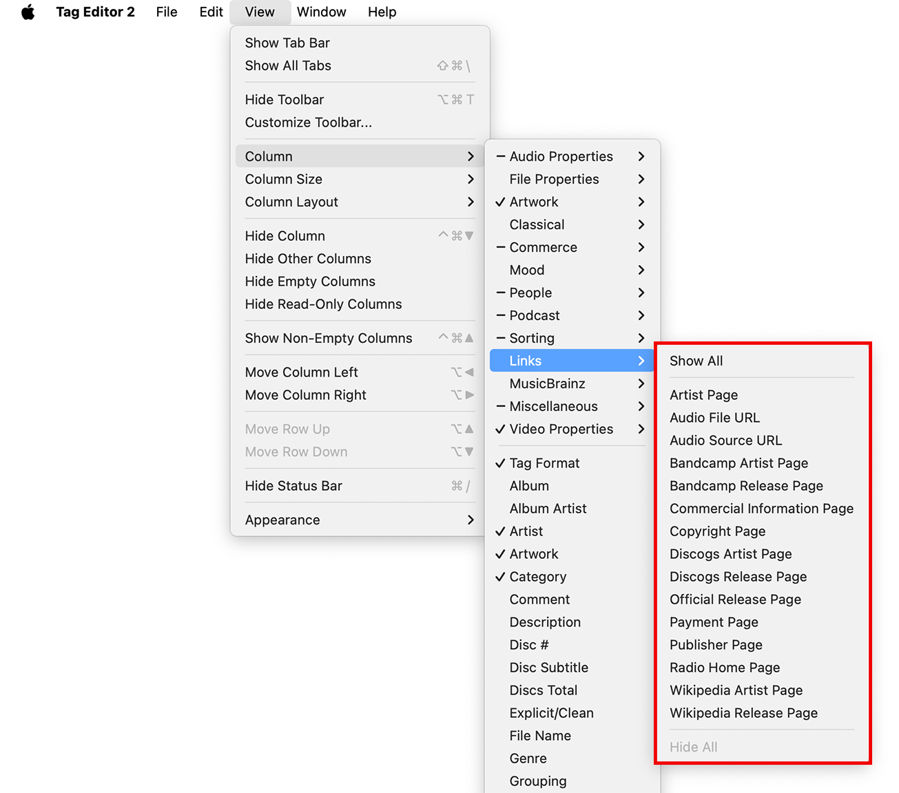 Tag Editor for Mac - Links Tags