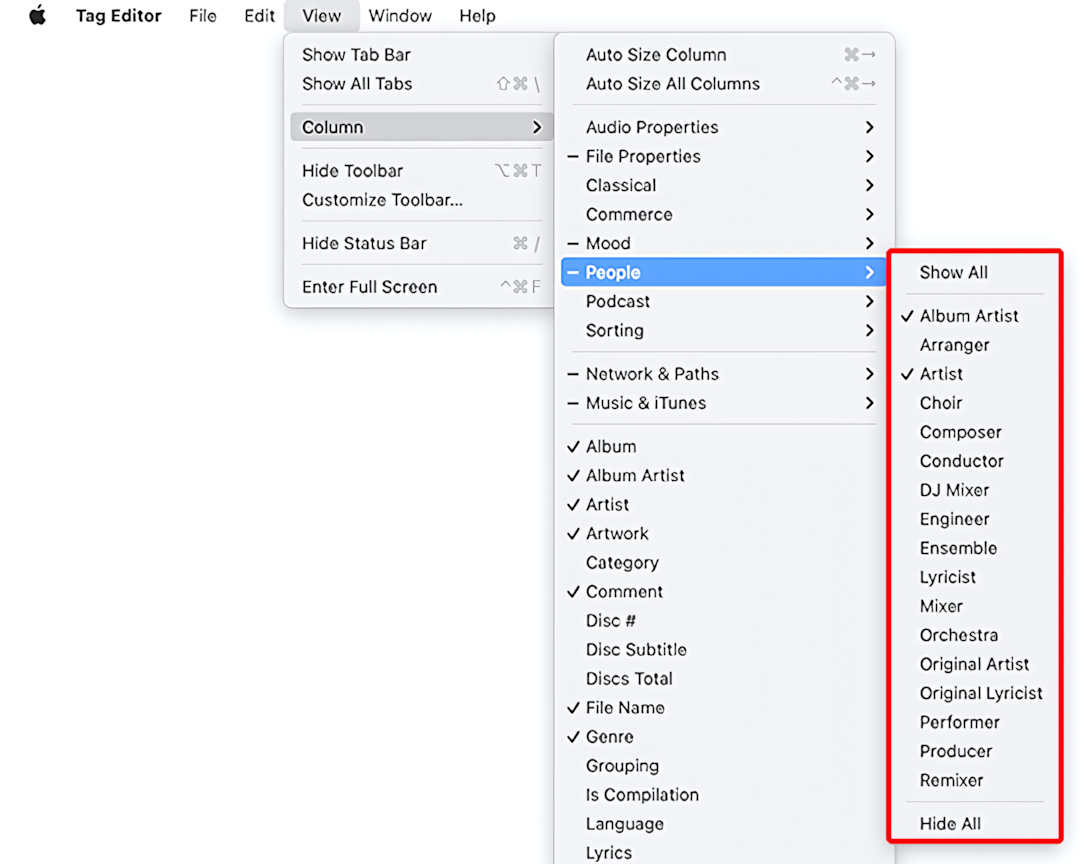 Tag Editor for Mac - People Involved Tags