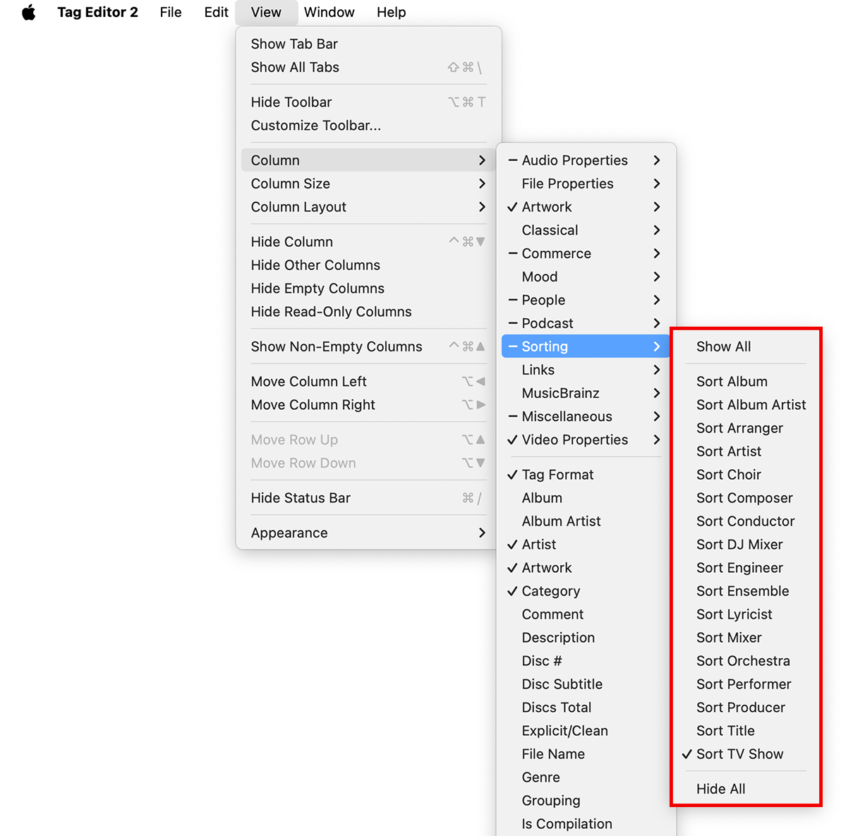 Tag Editor for Mac - Sorting Tags