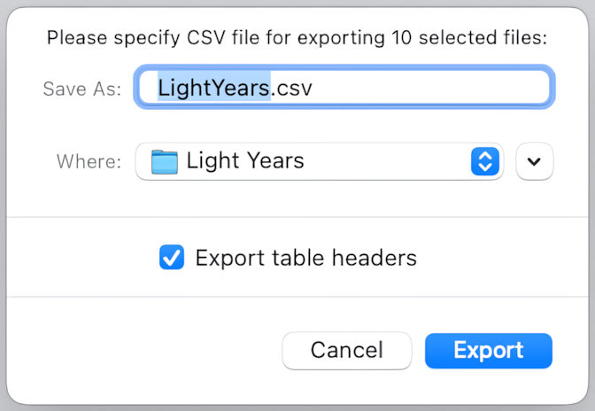 Export audio metadata to CSV files from Amvidia Tag Editor for Mac