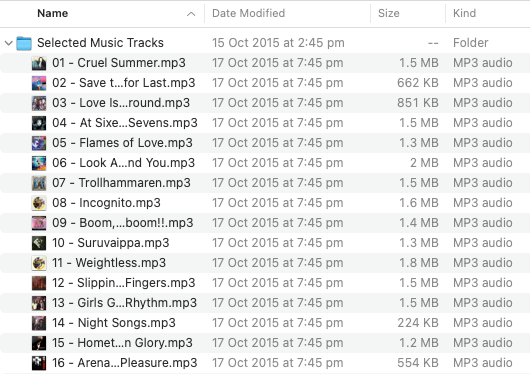 MP3 files copied to the folder in Finder