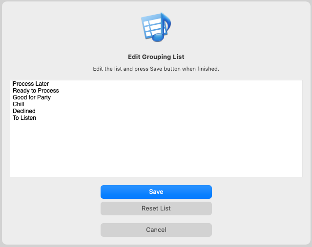 How to edit Grouping List in Tag Editor for Mac