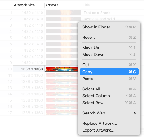 How to show the Artwork Size column in Tag Editor for Mac