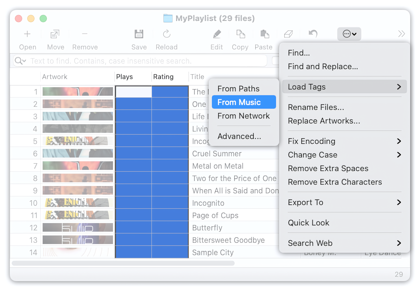 Loading Ratings and Plays from Music/iTunes in the Tag Editor for Mac
