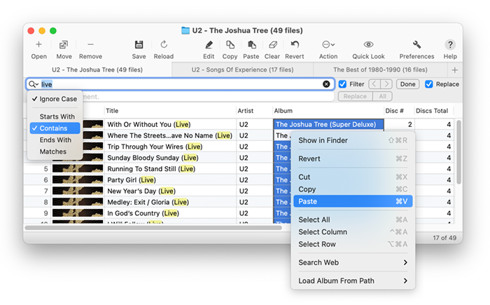 Change Tags Instantly - Batch Editing of ID3 tags, Copy, Paste, Find and Replace - Amvidia Tag Editor for Mac