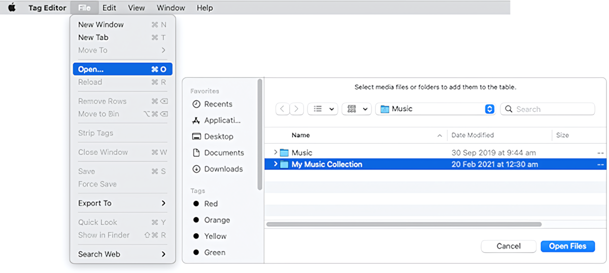 Tag Editor for Mac - Opening Audio and Video files via Open menu