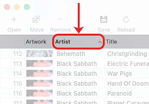Sorting rows in Tag Editor Amvidia Tag Editor for Mac