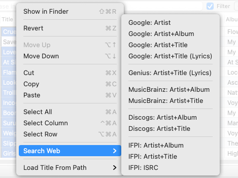 Search Web for Cover Arts command in Tag Editor for Mac