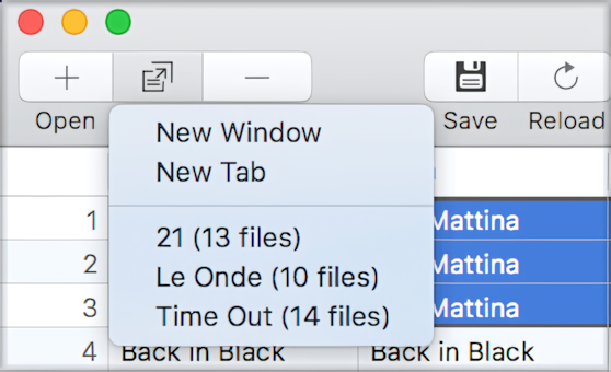 Move audio tracks between windows and tabs in Amvidia Tag Editor for Mac