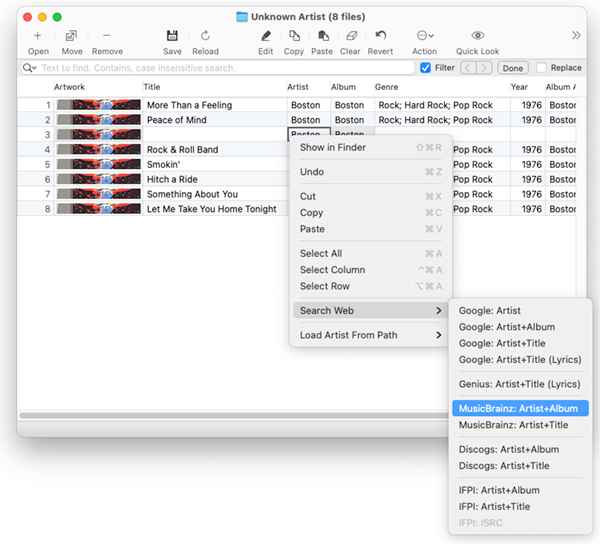 Tag Editor for Mac - Getting the Album via File / Search Web
