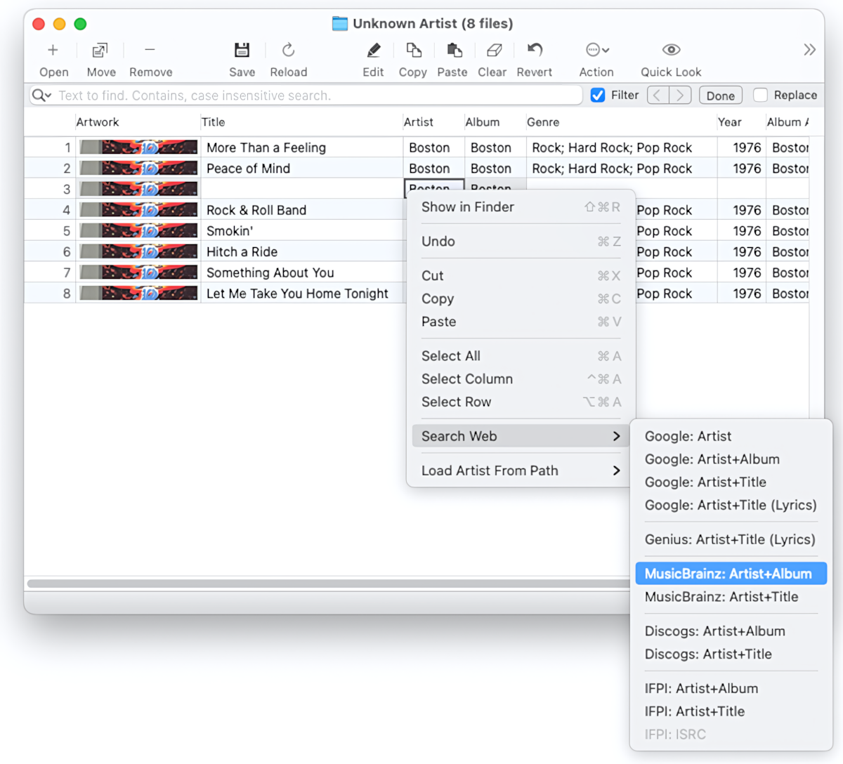 Tag Editor for Mac - Getting the Album via File / Search Web