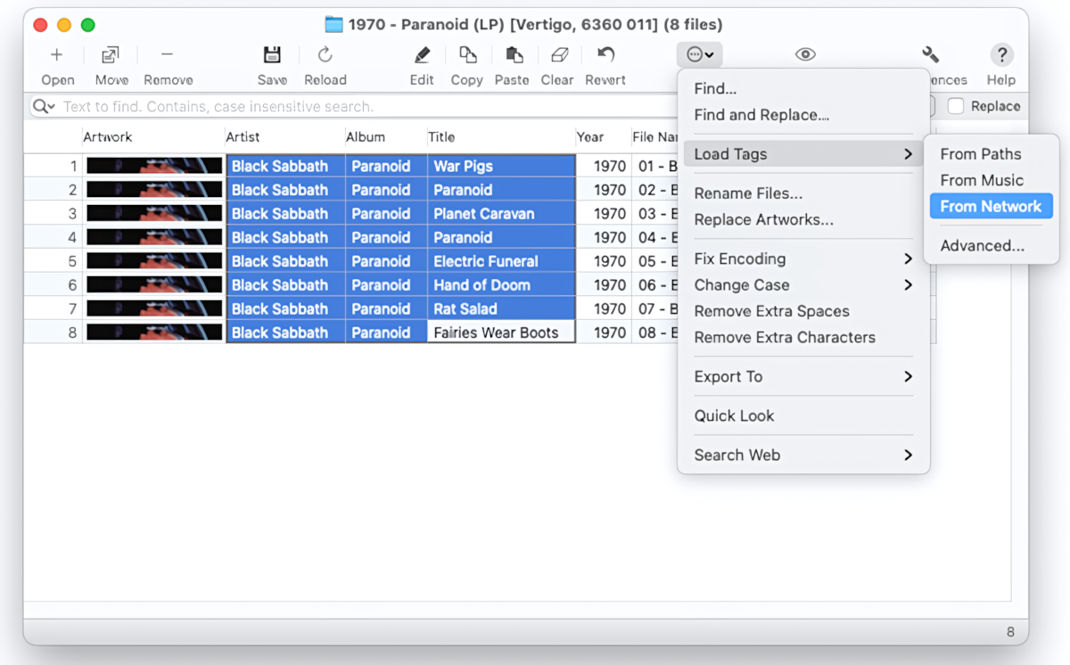 Tag Editor for Mac - Validation of existing Artist, Album and Title