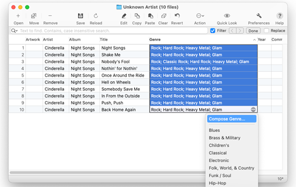 Tag Editor for Mac - Cleaning up imported Genres via Compose Genres