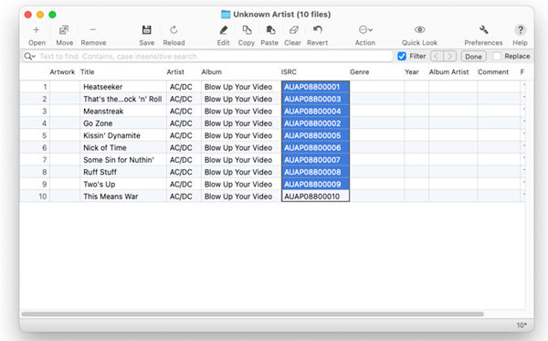Tag Editor for Mac - ISRC imported from online databases