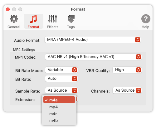 To Audio Converter - MP4/M4A Format Preferences - List of Supported Extensions