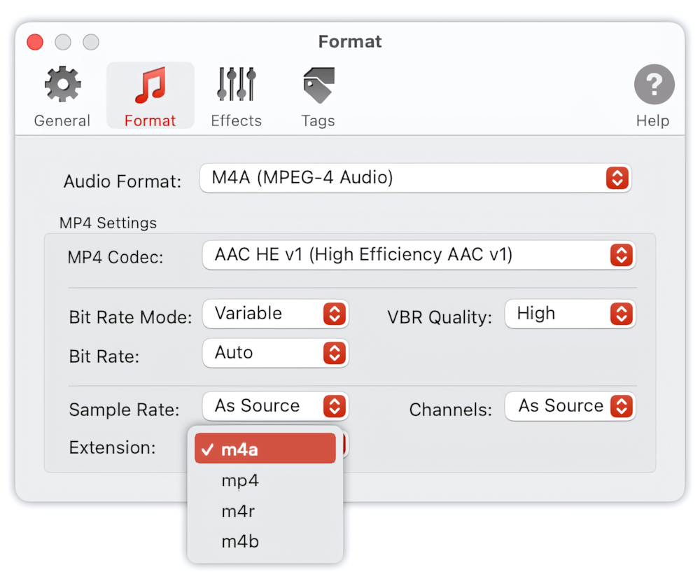 To Audio Converter - MP4/M4A Format Preferences - List of Supported Extensions