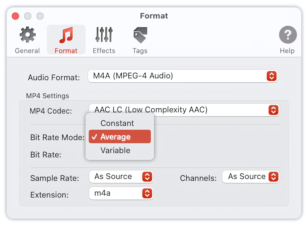 To Audio Converter - MP4/M4A Preferences - List of Supported Bit Rates