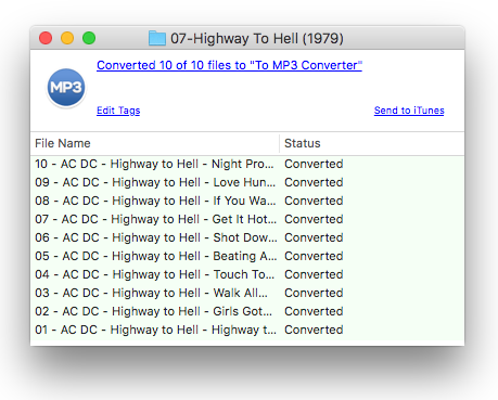 To MP3 Converter progress window after conversion