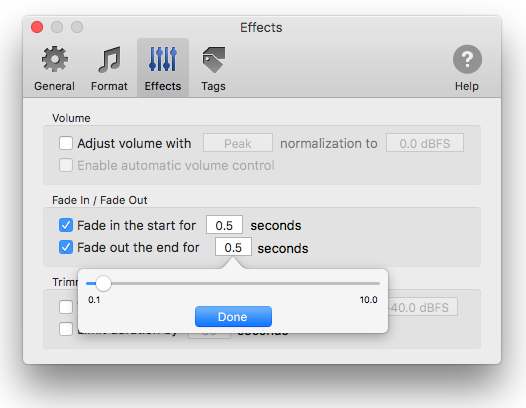 Fade-in and Fade-out effects in To MP3 Converter for Mac
