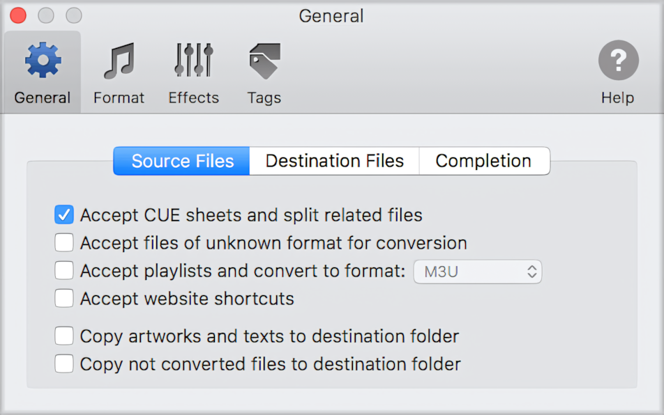 Source files tab in General preferences of To MP3 Converter