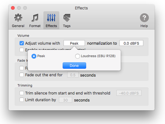 Peak volume normalization in To MP3 Converter for Mac OS X