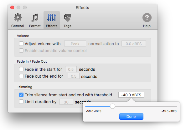 Trim silence using To MP3 Converter for Mac OS X