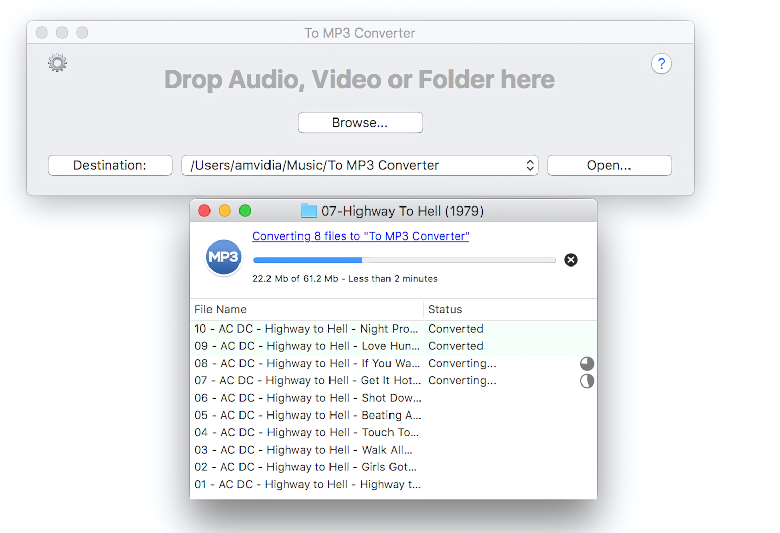 To MP3 Converter Main Window and Progress Window