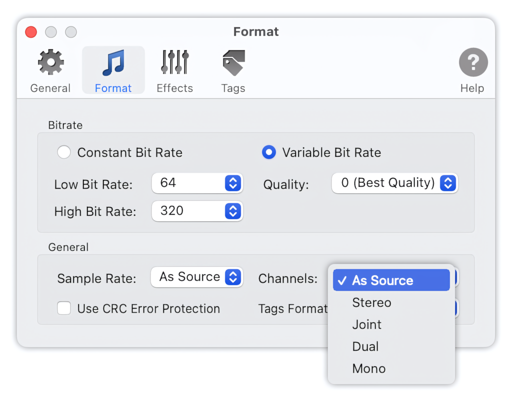To MP3 Converter for Mac - Audio channels customization
