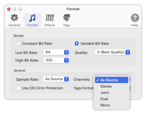 To MP3 Converter for Mac - Audio channels customization