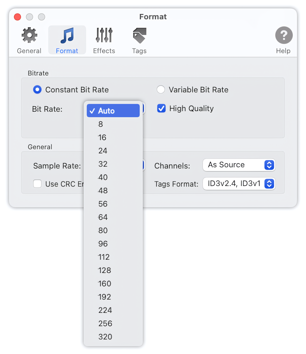 To MP3 Converter for Mac - Constant Bitrate settings