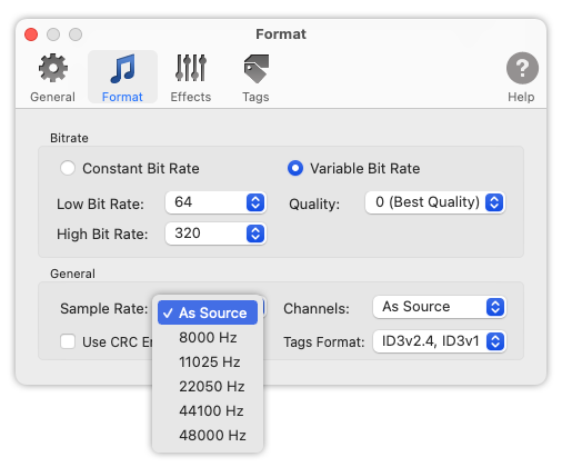 To MP3 Converter for Mac - Sample Rate customization