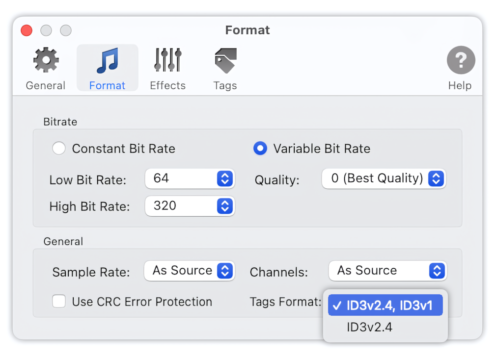 To MP3 Converter for Mac - Tags Format