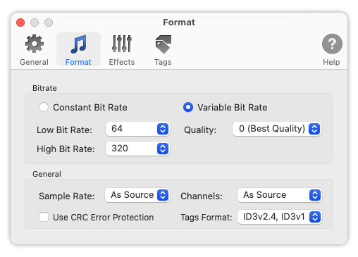 To MP3 Converter for Mac - Variable bitrate settings