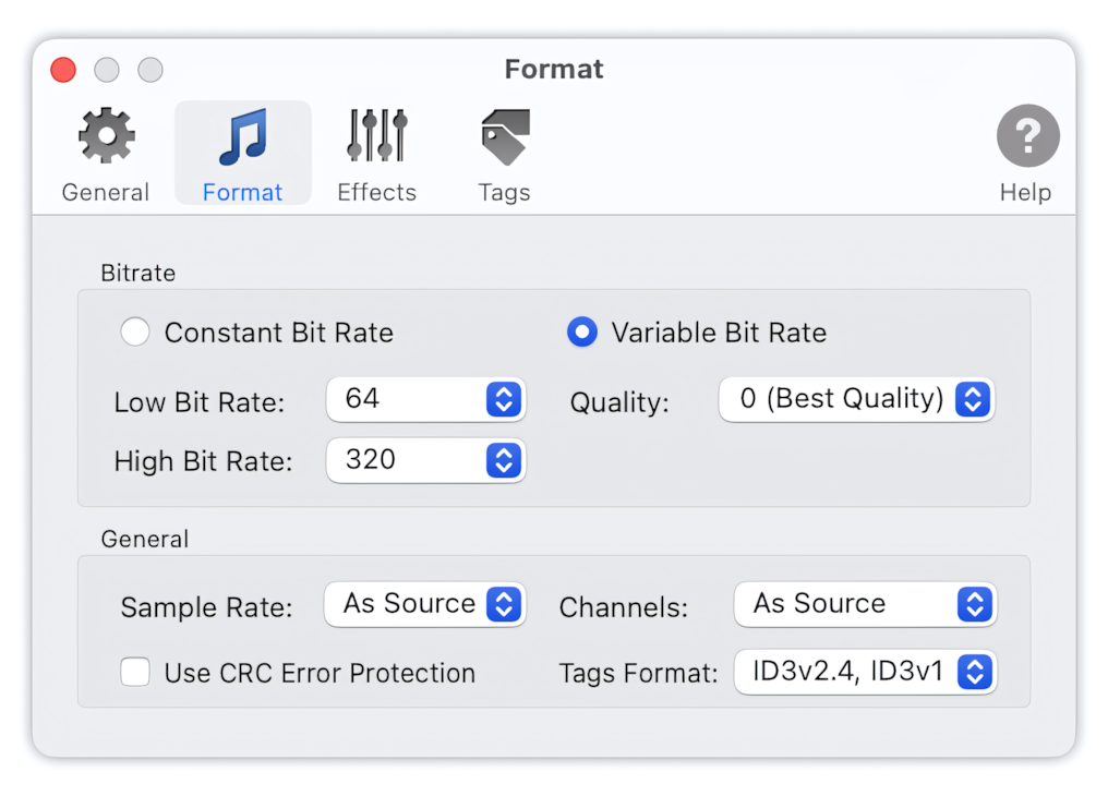 To MP3 Converter for Mac - Variable bitrate settings