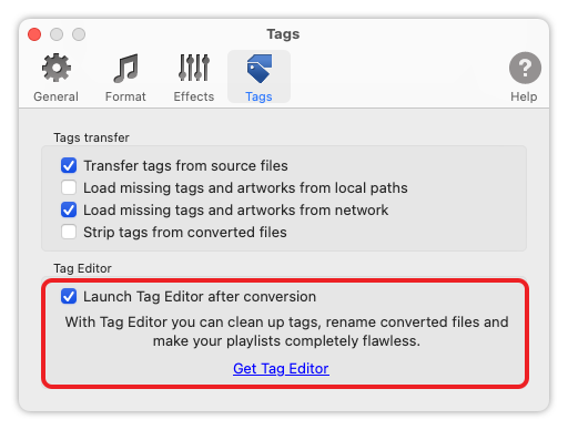 To MP3 Converter for Mac - Launch Tag Editor after conversion