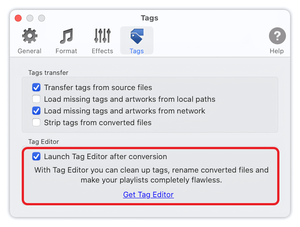 To MP3 Converter for Mac - Launch Tag Editor after conversion
