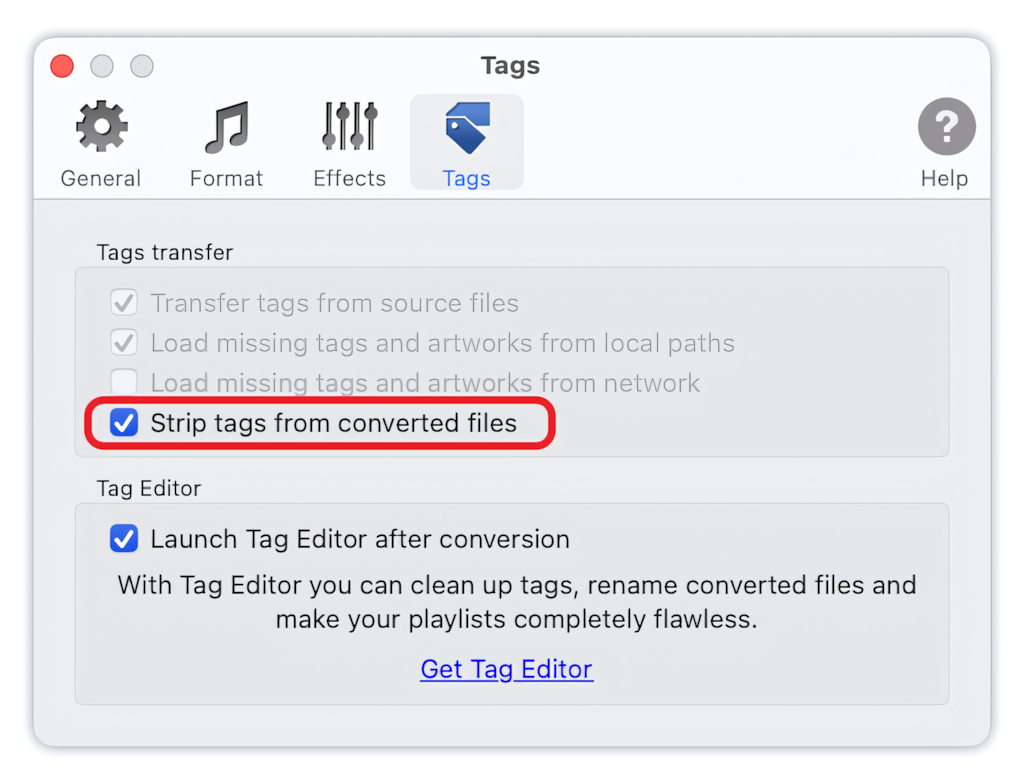 To MP3 Converter for Mac - Strip tags from converted files