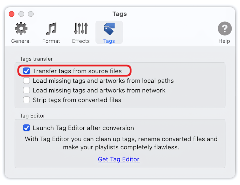 To MP3 Converter for Mac - Transfer Tags from source files