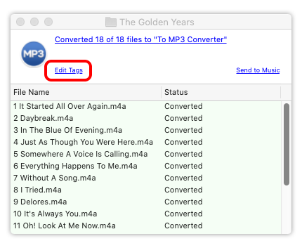 To MP3 Converter for Mac OS - open converted MP3 files in Tag Editor to check metadata.