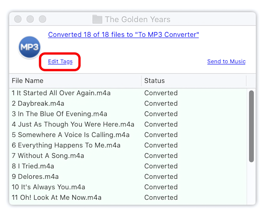 To MP3 Converter for Mac OS - open converted MP3 files in Tag Editor to check metadata.